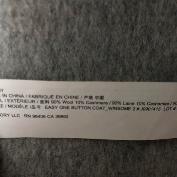 Theory NWT Easy One Button Wool Cashmere Coat - Picture 9 of 9